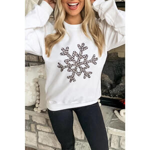 White Leopard Snowflake Pullover Sweatshirt